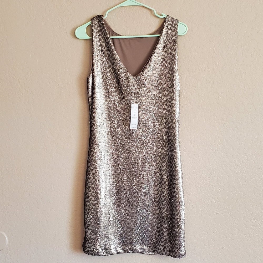 WHBM Sleeveless golden silver sequin dress sz sm